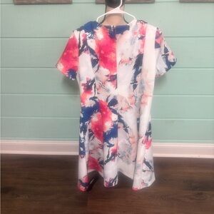 “DKNY Floral Abstract Print Sheath Dress Size 14 Short Sleeve Cocktail Work Part